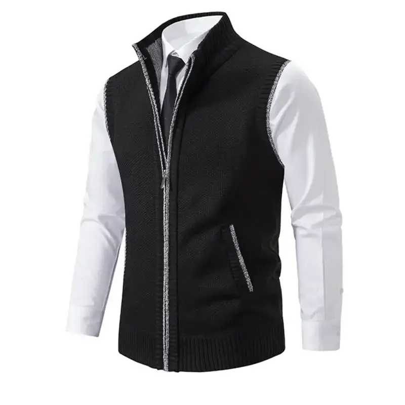 Men's stand collar sleeveless knitted casual thickened lining vest Nexellus