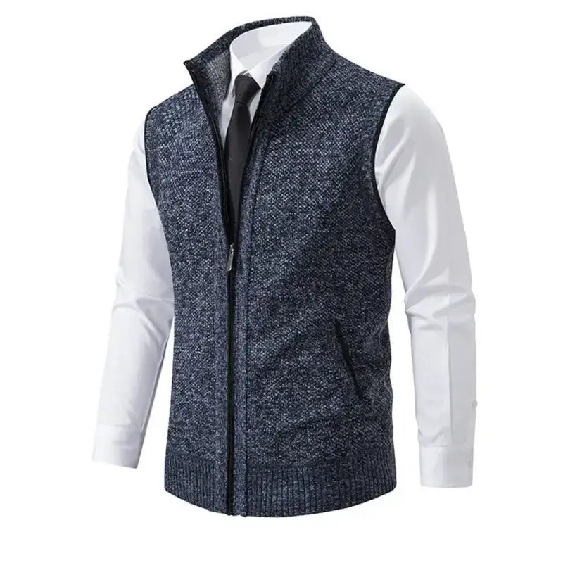 Men's stand collar sleeveless knitted casual thickened lining vest Nexellus