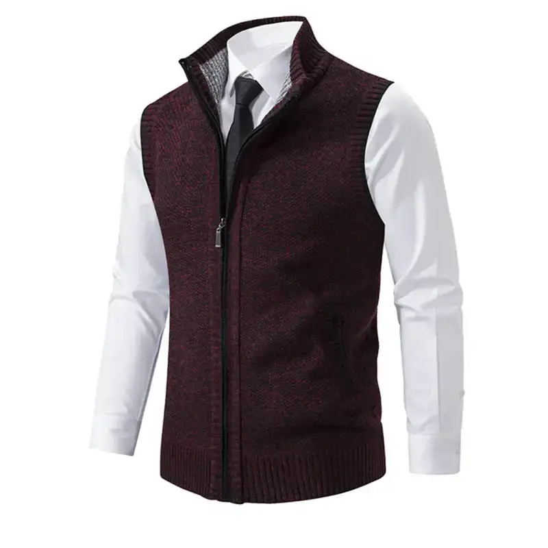 Men's stand collar sleeveless knitted casual thickened lining vest Nexellus