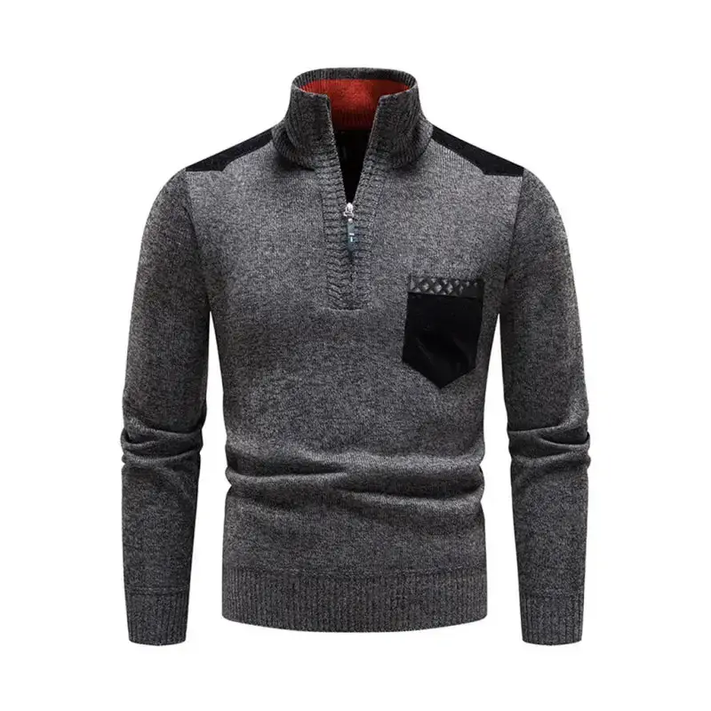 Men's stand-up collar thickened patchwork half-zip lapel sweater Nexellus