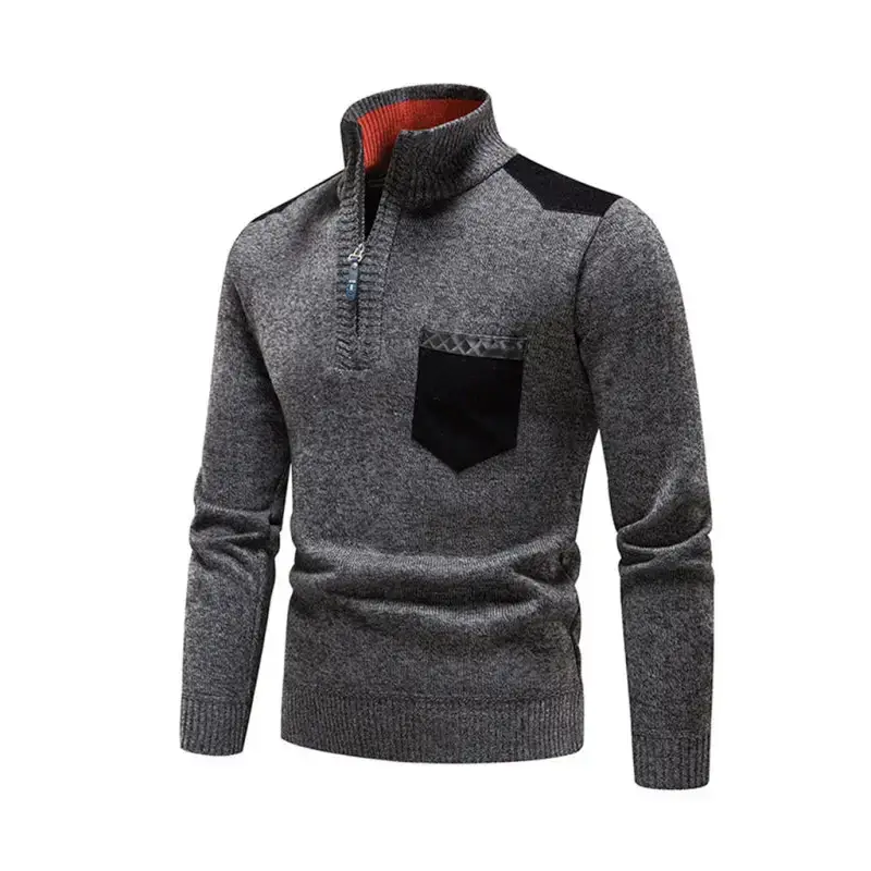 Men's stand-up collar thickened patchwork half-zip lapel sweater Nexellus