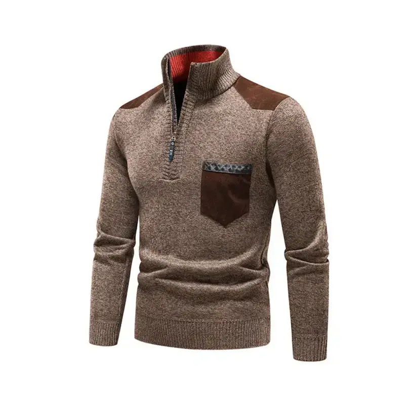 Men's stand-up collar thickened patchwork half-zip lapel sweater Nexellus