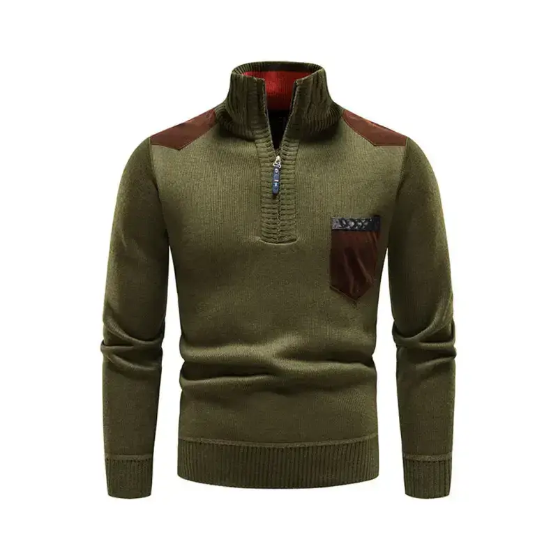 Men's stand-up collar thickened patchwork half-zip lapel sweater Nexellus