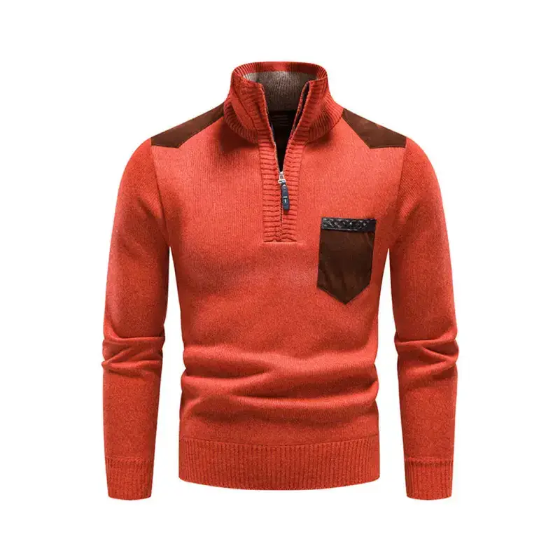 Men's stand-up collar thickened patchwork half-zip lapel sweater Nexellus