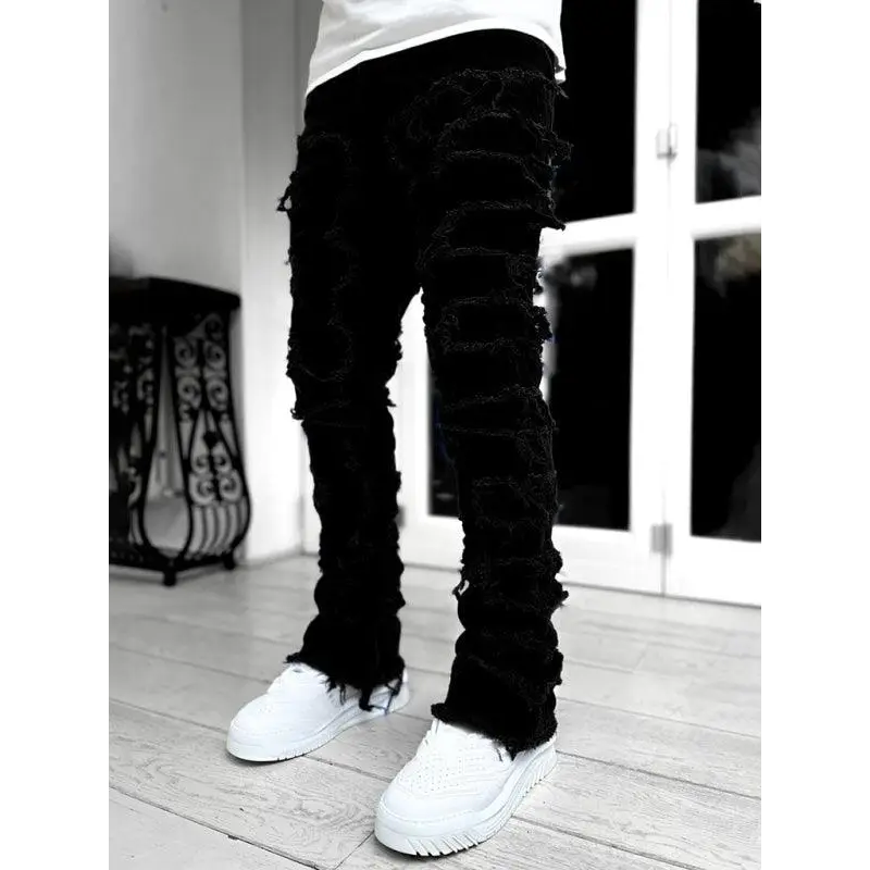 Men's stretch patch denim straight pants Nexellus