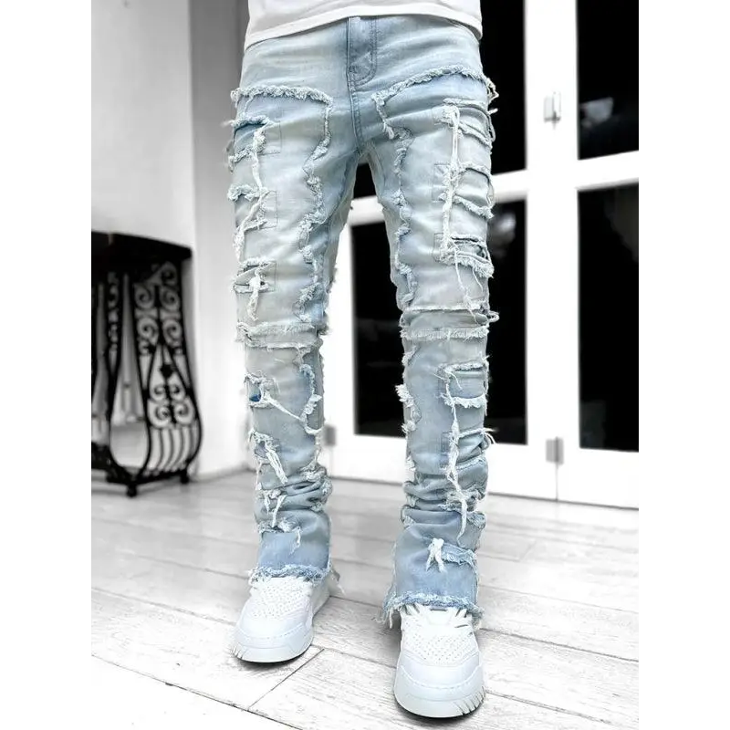 Men's stretch patch denim straight pants Nexellus