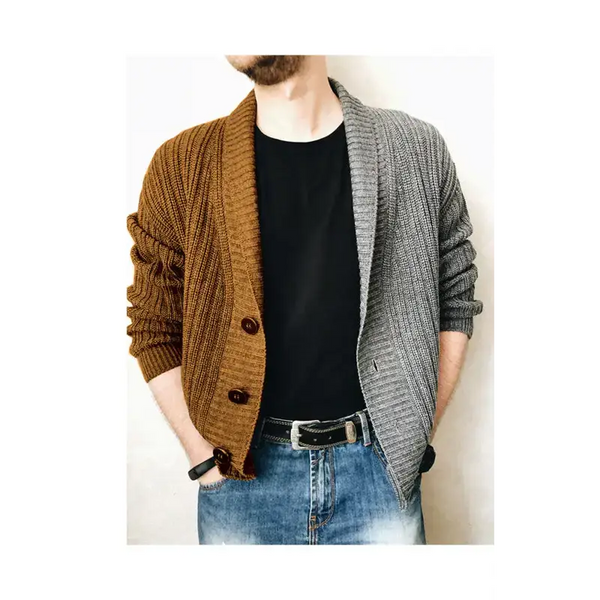 Men's two tone patchwork single breasted long sleeve sweater cardigan Nexellus