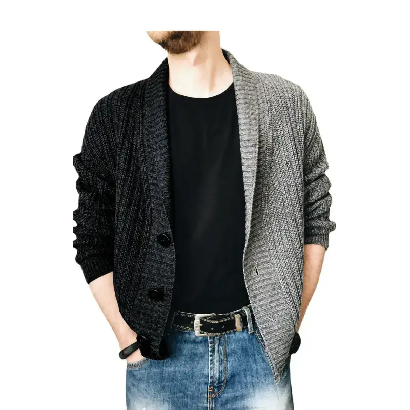 Men's two tone patchwork single breasted long sleeve sweater cardigan Nexellus