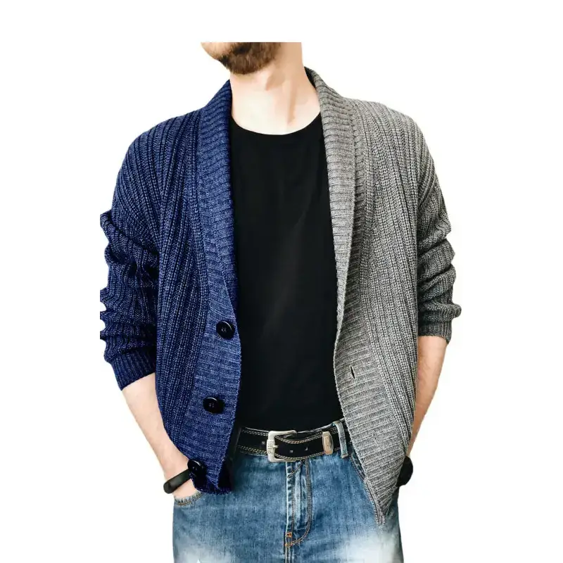 Men's two tone patchwork single breasted long sleeve sweater cardigan Nexellus