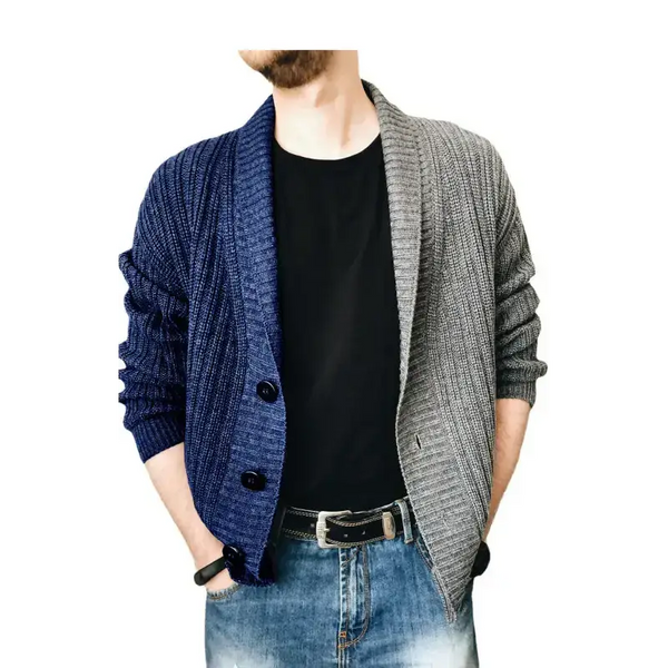 Men's two tone patchwork single breasted long sleeve sweater cardigan Nexellus