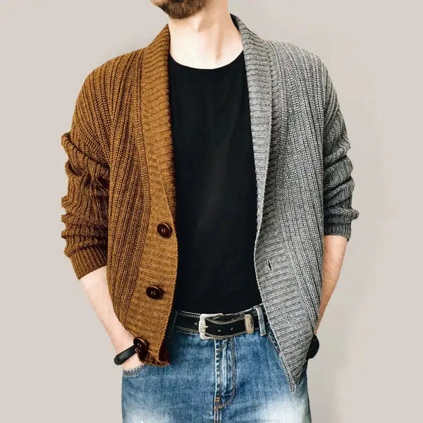 Men's two tone patchwork single breasted long sleeve sweater cardigan Nexellus