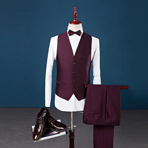 Men's Wedding Suits Shawl Collar 3-Piece Slim Fit Burgundy Suit & Royal Blue Tuxedo Jacket Nexellus