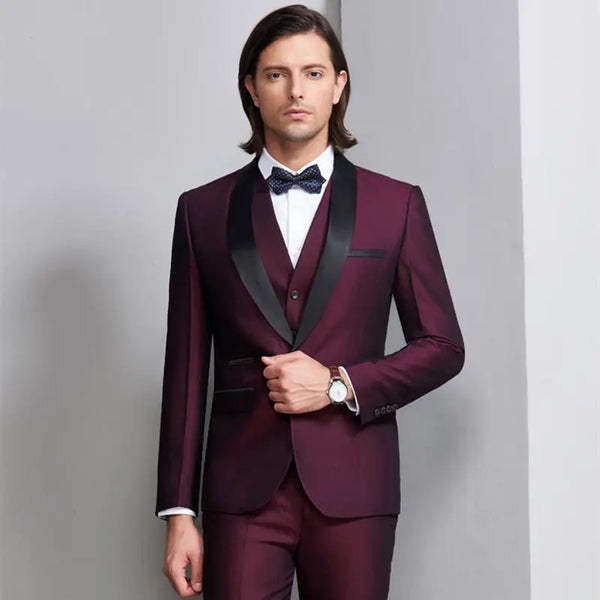 Men's Wedding Suits Shawl Collar 3-Piece Slim Fit Burgundy Suit & Royal Blue Tuxedo Jacket Nexellus