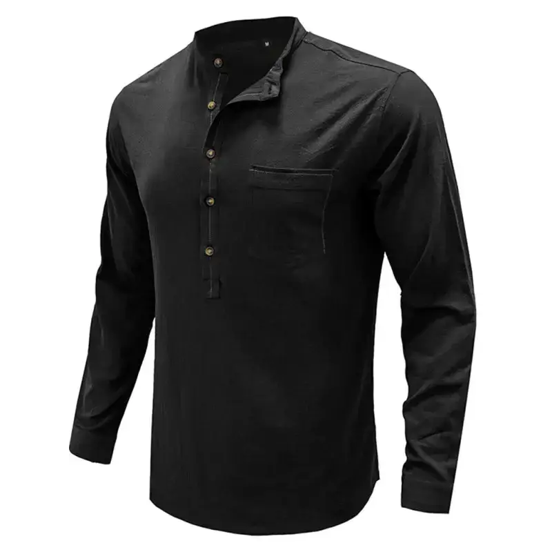 Men's woven solid color long-sleeved cotton and linen shirt Nexellus