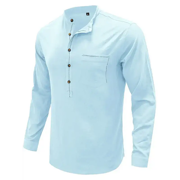 Men's woven solid color long-sleeved cotton and linen shirt Nexellus