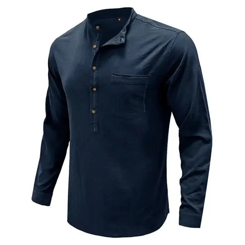 Men's woven solid color long-sleeved cotton and linen shirt Nexellus