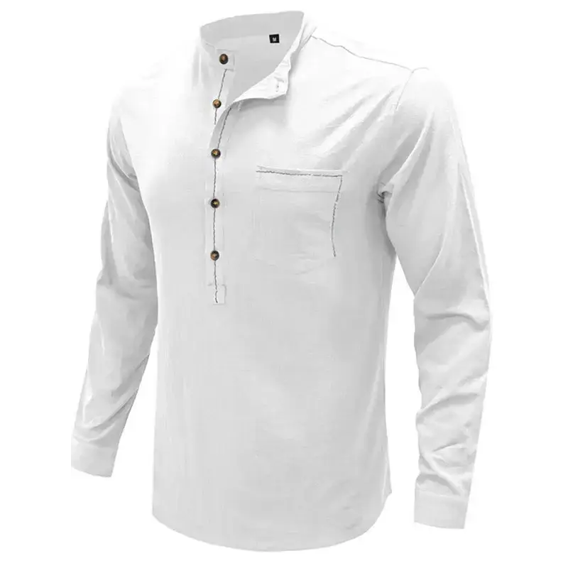 Men's woven solid color long-sleeved cotton and linen shirt Nexellus