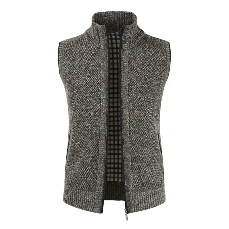 Men's zip vest solid color stand collar sleeveless knit cardigan Nexellus