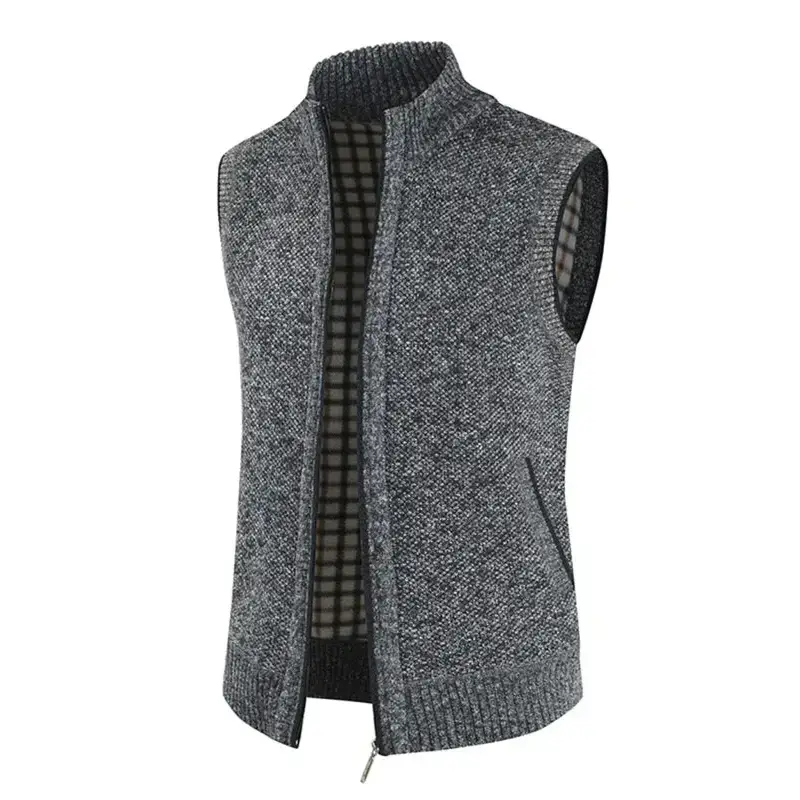 Men's zip vest solid color stand collar sleeveless knit cardigan Nexellus