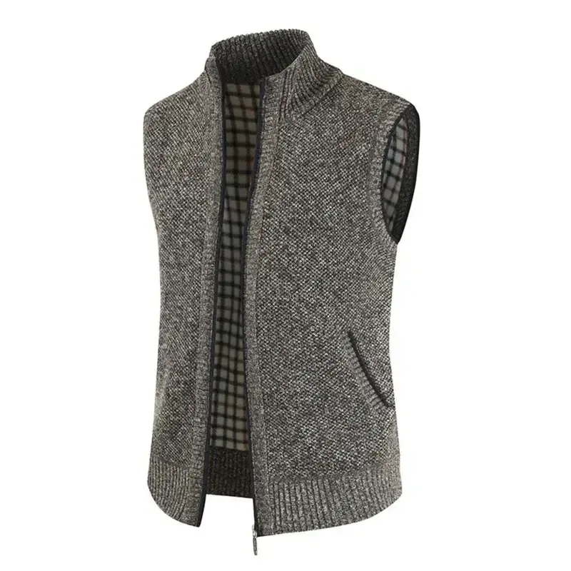 Men's zip vest solid color stand collar sleeveless knit cardigan Nexellus