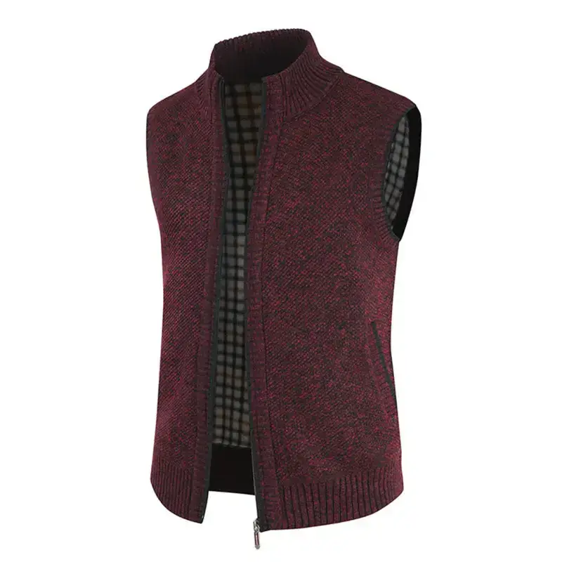 Men's zip vest solid color stand collar sleeveless knit cardigan Nexellus