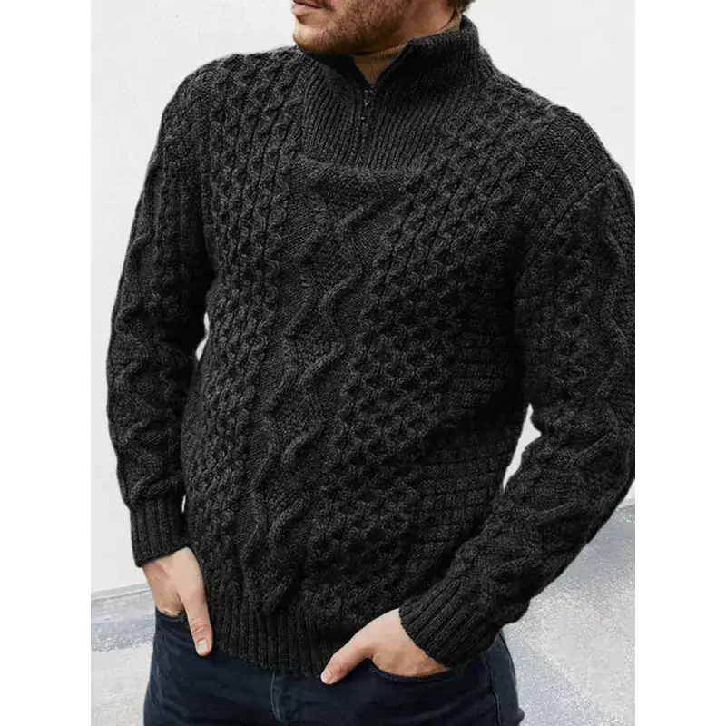 Men's zipper turtleneck long sleeve cable sweater Nexellus