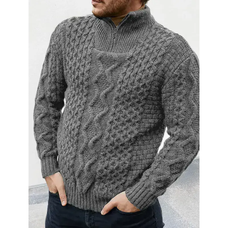 Men's zipper turtleneck long sleeve cable sweater Nexellus