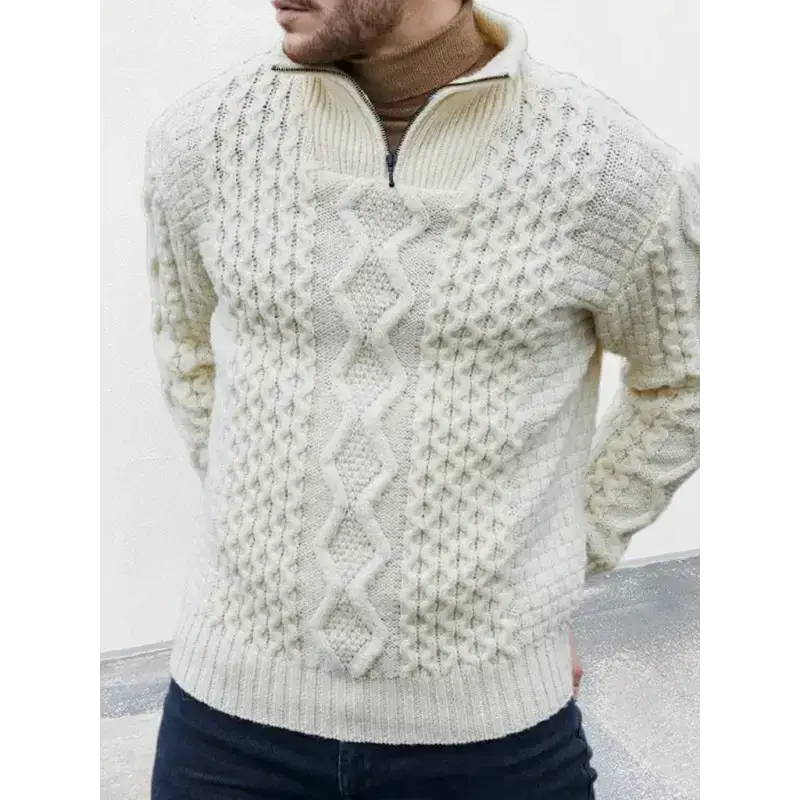 Men's zipper turtleneck long sleeve cable sweater Nexellus