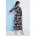 Midi wrap dress in black floral print