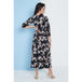 Midi wrap dress in black floral print