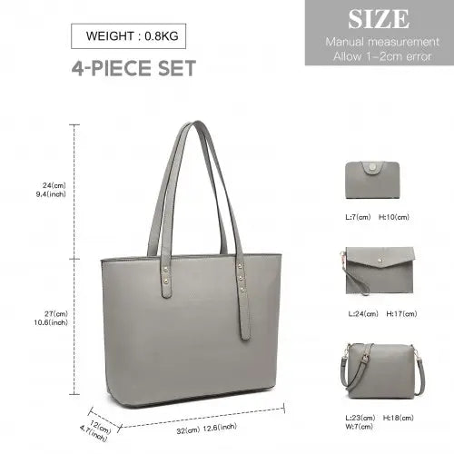 LG6931 - Miss Lulu 4 Piece Handbag Set - Grey - Nexellus