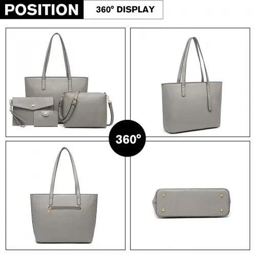 LG6931 - Miss Lulu 4 Piece Handbag Set - Grey - Nexellus