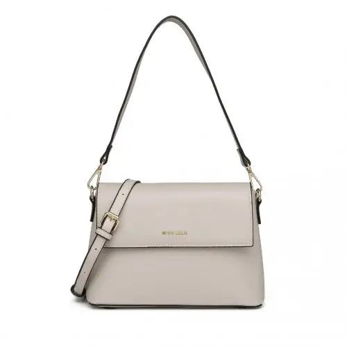 LH2209 - Miss Lulu Classic Flap Leather Shoulder Bag - Grey - Nexellus