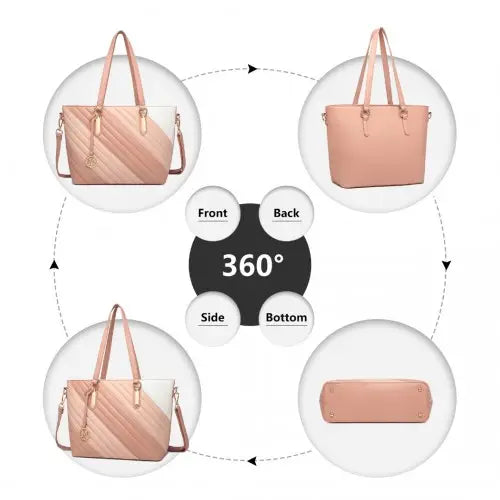 LT2225 - Miss Lulu Contrast Colour Twill Leather Handbag Tote Bag - Pink - Nexellus