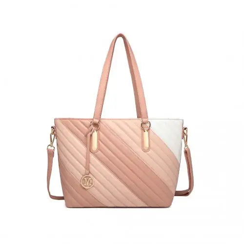 LT2225 - Miss Lulu Contrast Colour Twill Leather Handbag Tote Bag - Pink - Nexellus