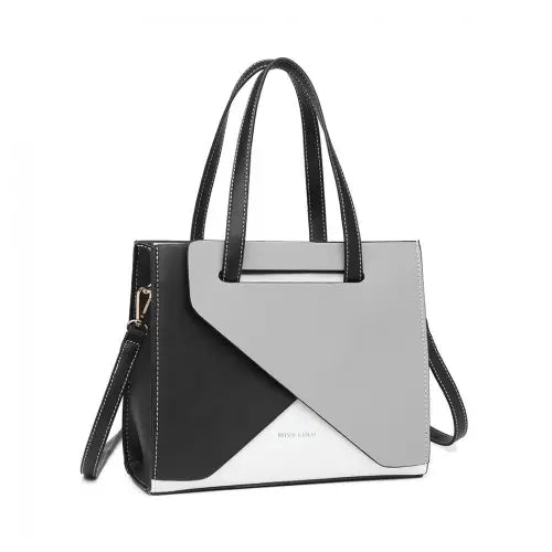 LB2008 - Miss Lulu Contrast Panel Shoulder Bag - Grey - Nexellus