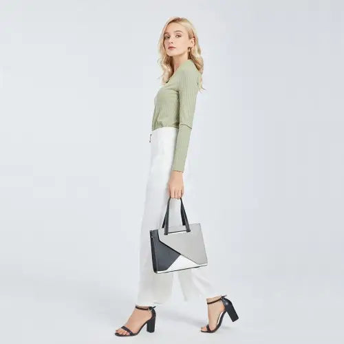 Miss lulu contrast panel shoulder bag - grey