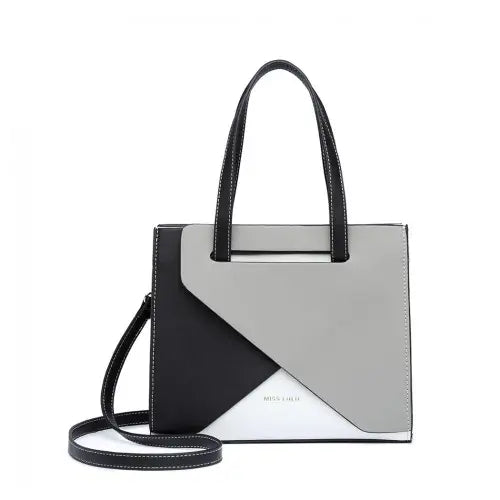 LB2008 - Miss Lulu Contrast Panel Shoulder Bag - Grey - Nexellus