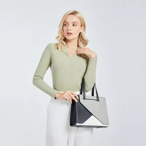 Miss lulu contrast panel shoulder bag - grey