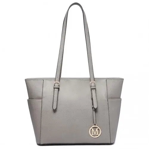 LM1642-1 - Miss Lulu Faux Leather Adjustable Handle Tote Bag - Grey - Nexellus