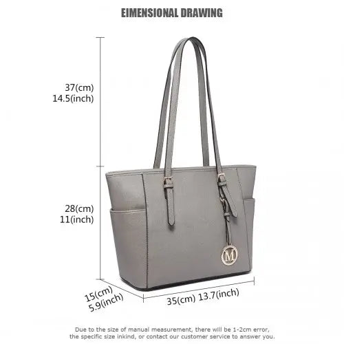 LM1642-1 - Miss Lulu Faux Leather Adjustable Handle Tote Bag - Grey - Nexellus