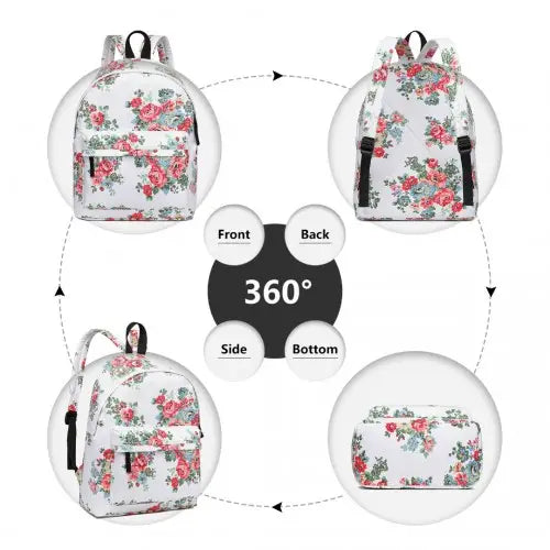 E1401F - Miss Lulu Large Backpack Flower Polka Dot - White - Nexellus