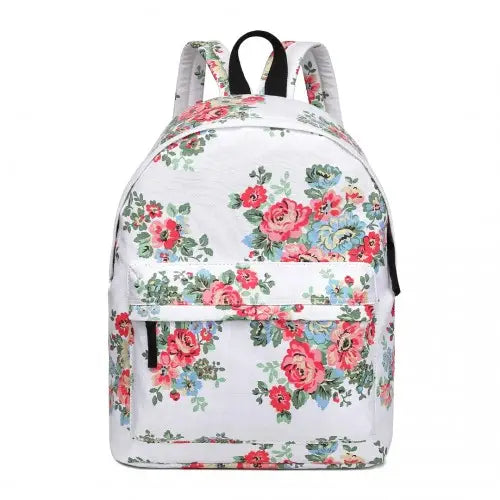 E1401F - Miss Lulu Large Backpack Flower Polka Dot - White - Nexellus