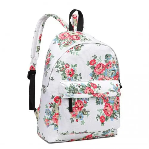 E1401F - Miss Lulu Large Backpack Flower Polka Dot - White - Nexellus