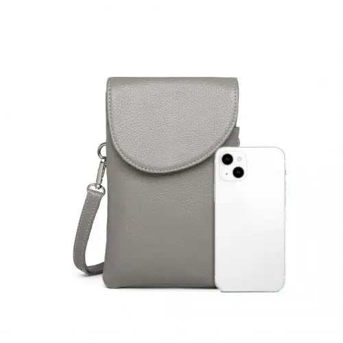 LB2140 - Miss Lulu Touch Screen Genuine Leather Small Crossbody Bag - Grey - Nexellus