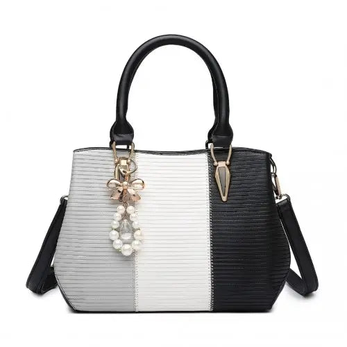 Miss lulu leather look colour block bow pendant handbag