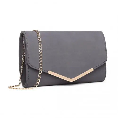 LH1756 - Miss Lulu Leather Look Envelope Clutch Bag - Grey - Nexellus