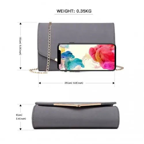 LH1756 - Miss Lulu Leather Look Envelope Clutch Bag - Grey - Nexellus