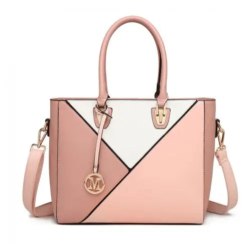 LG2013 - Miss Lulu Leather Look Geometric Ombre Handbag - Nude - Nexellus