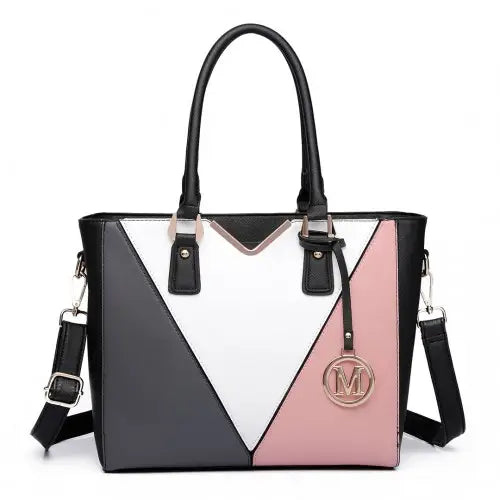 LG6632 - Miss Lulu Leather Look V-Shape Multicolour Tote Bag - Nude - Nexellus